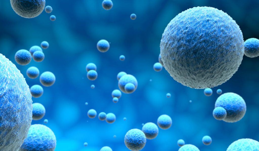 microscopic cells in a blue background, 3d illustration