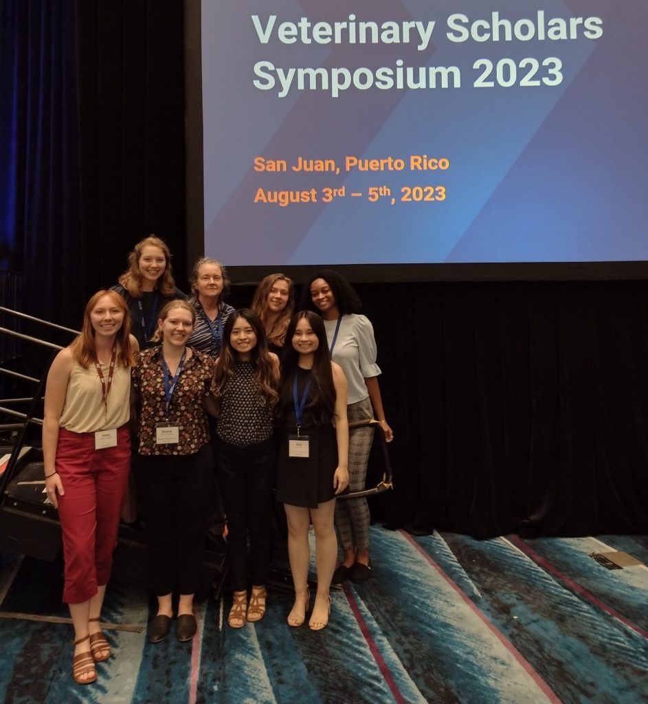 Our 2023 veterinary summer students enthusiastically attending their symposium in Puerto Rico in August.Back row (left to right): Ann Ramsay, Dr. Kathy Gabrielson (MCP faculty), Brittany Salciccioli, Sydney Johnson Front row (left to right): Haley Johnson, Shaina Furman, Theresa Wong, Aria Vi Phan